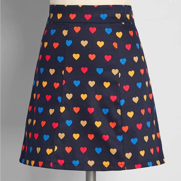 Modcloth Bright & Beautiful Calling All Hearts A Line Mini Skirt 14 US 18 UK NEW - Picture 6 of 6
